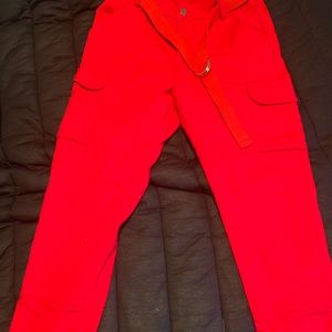 Bright red cargo style pants